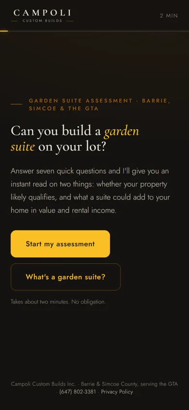 Garden suite assessment on a phone