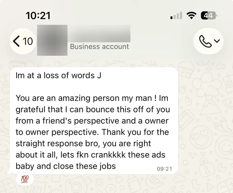 A message from a client